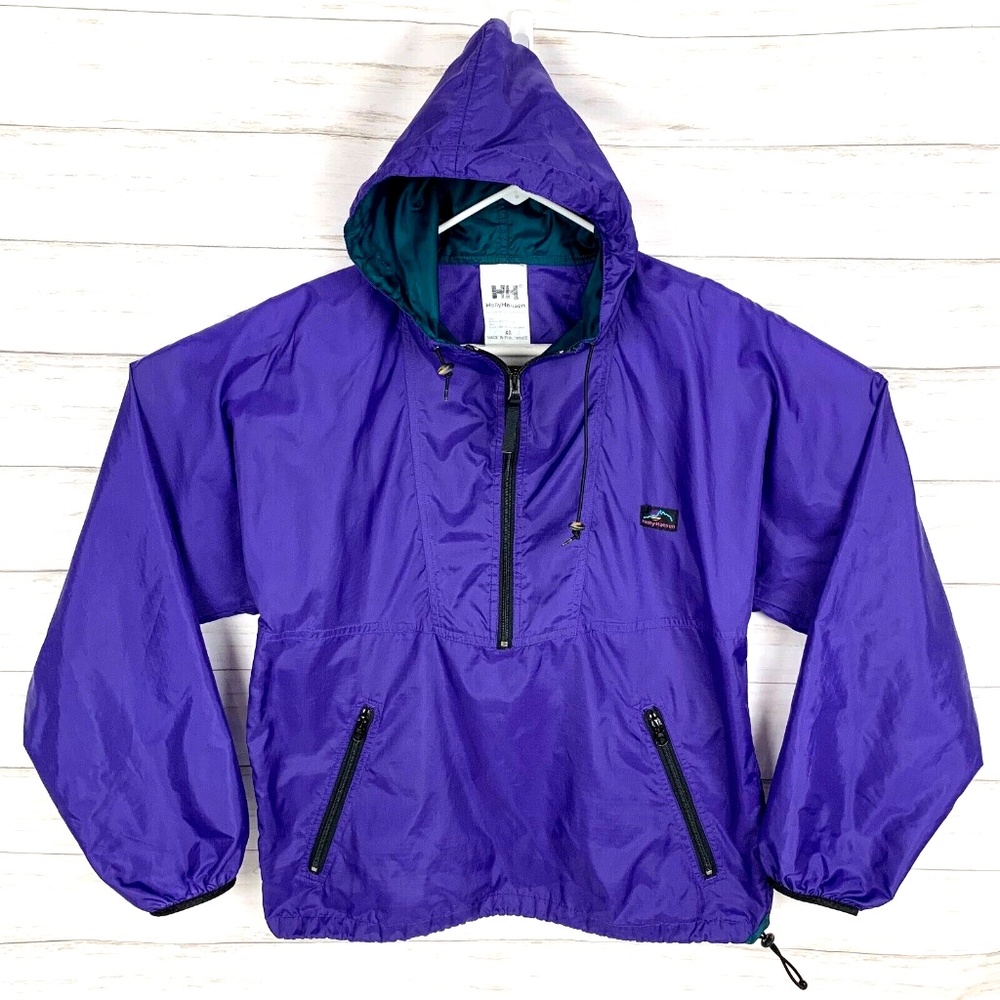Helly Hansen Vintage Anorak Mens Packable Rain Jacket Windbreaker Purple XS